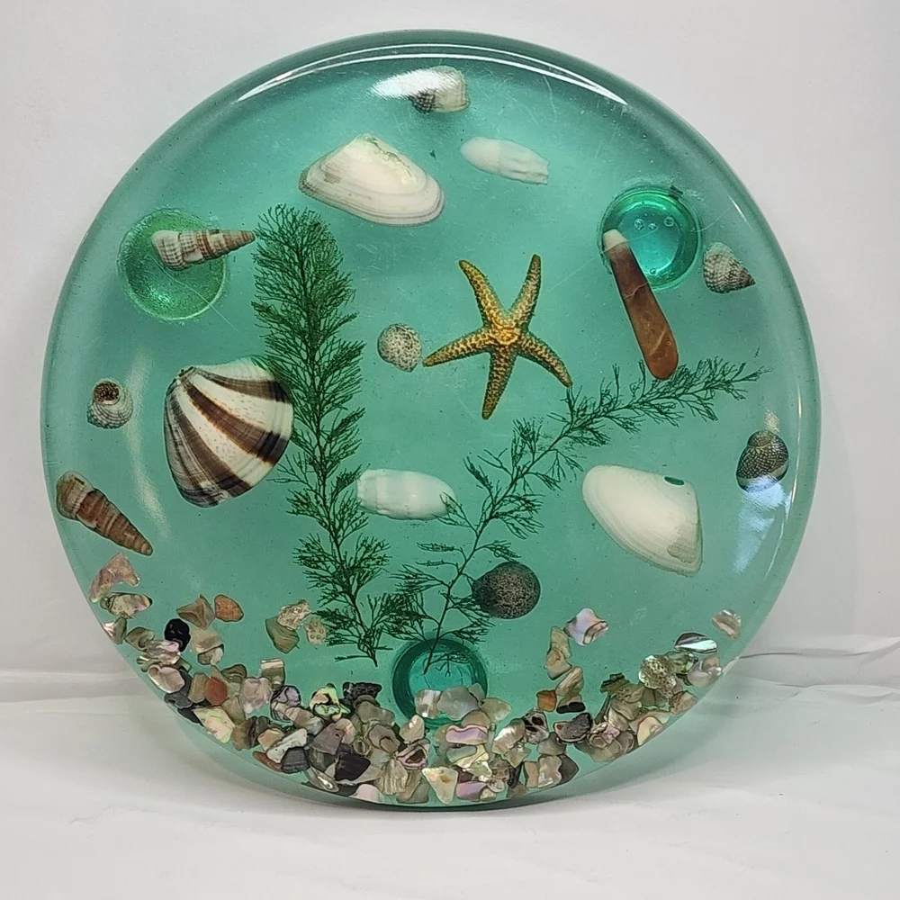 Vintage Lucite Acrylic Trivet Under Water Blue Starfish Nautical Hotplate Beach